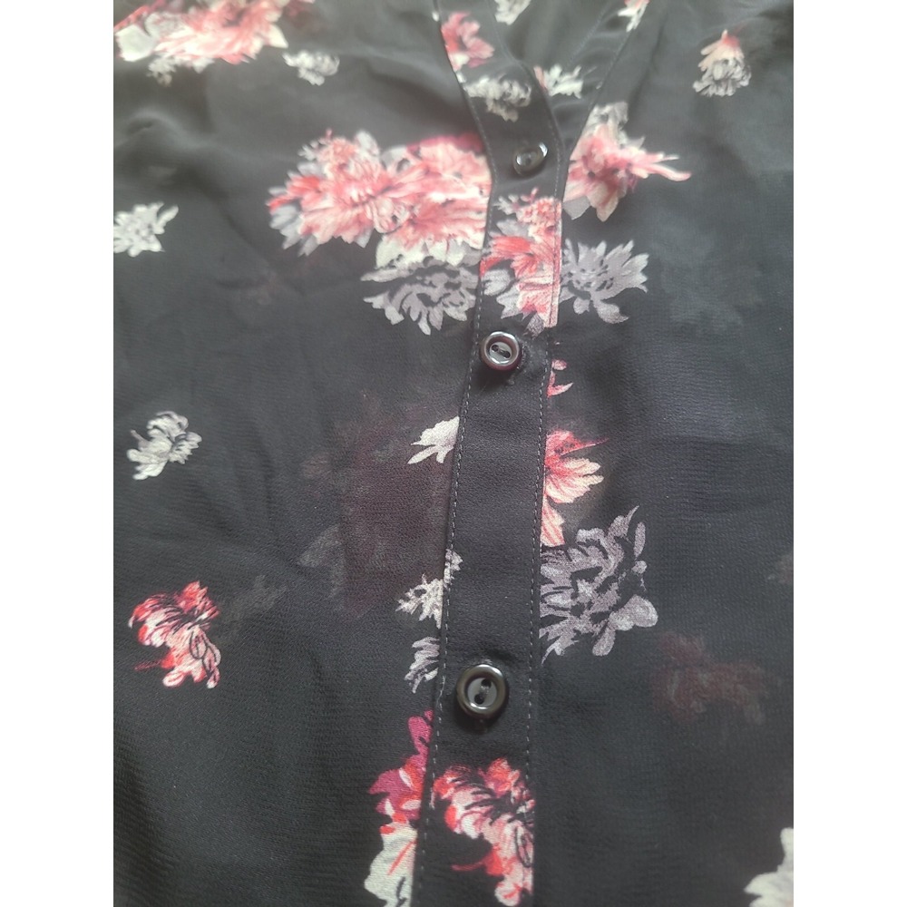 Lauren Conrad women's floral button top XS long sleeve with lace accent black - Picture 5 of 11